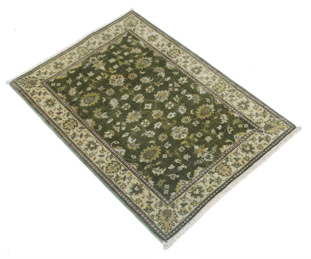 Green Indian Ziegler Rug 2' 0" x 2' 9" Hand-Knotted | No. AT41103