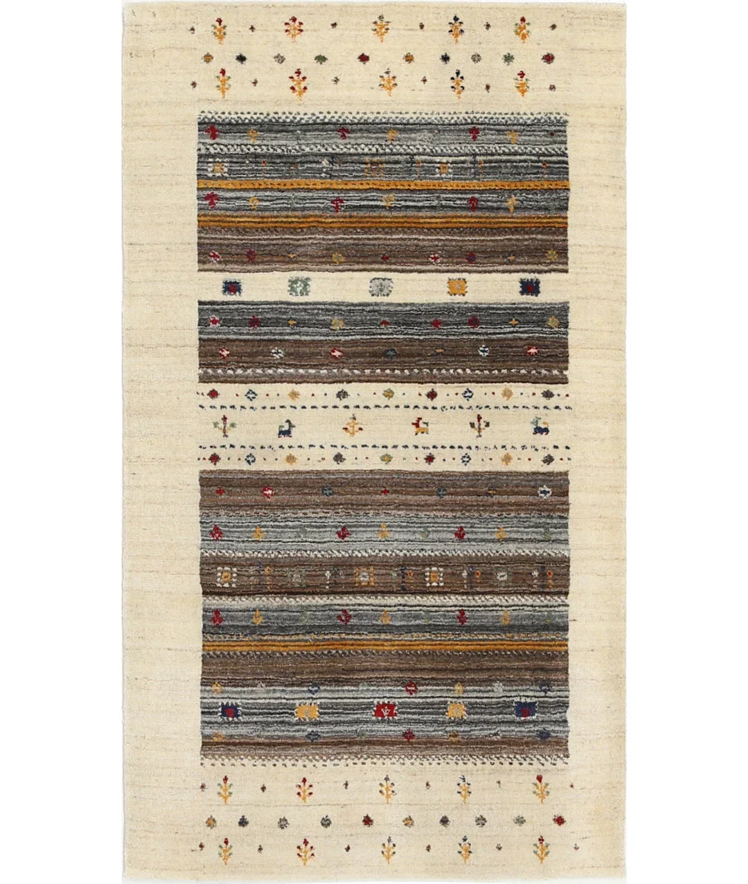 Ivory Indian Oriental Rug 3' 0" x 5' 3" Hand-Knotted | No. AT411409