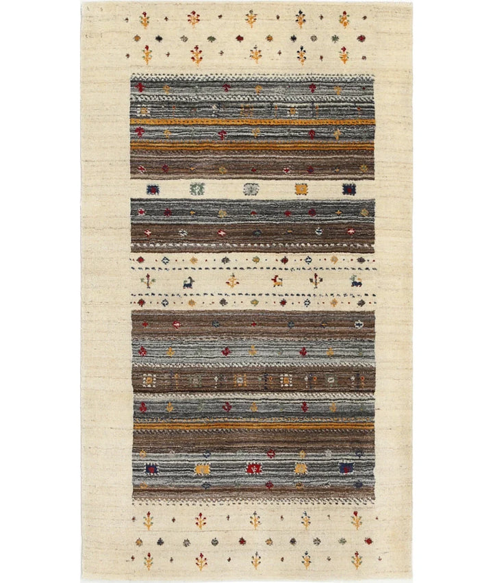 Ivory Indian Oriental Rug 3' 0" x 5' 3" Hand-Knotted | No. AT411409