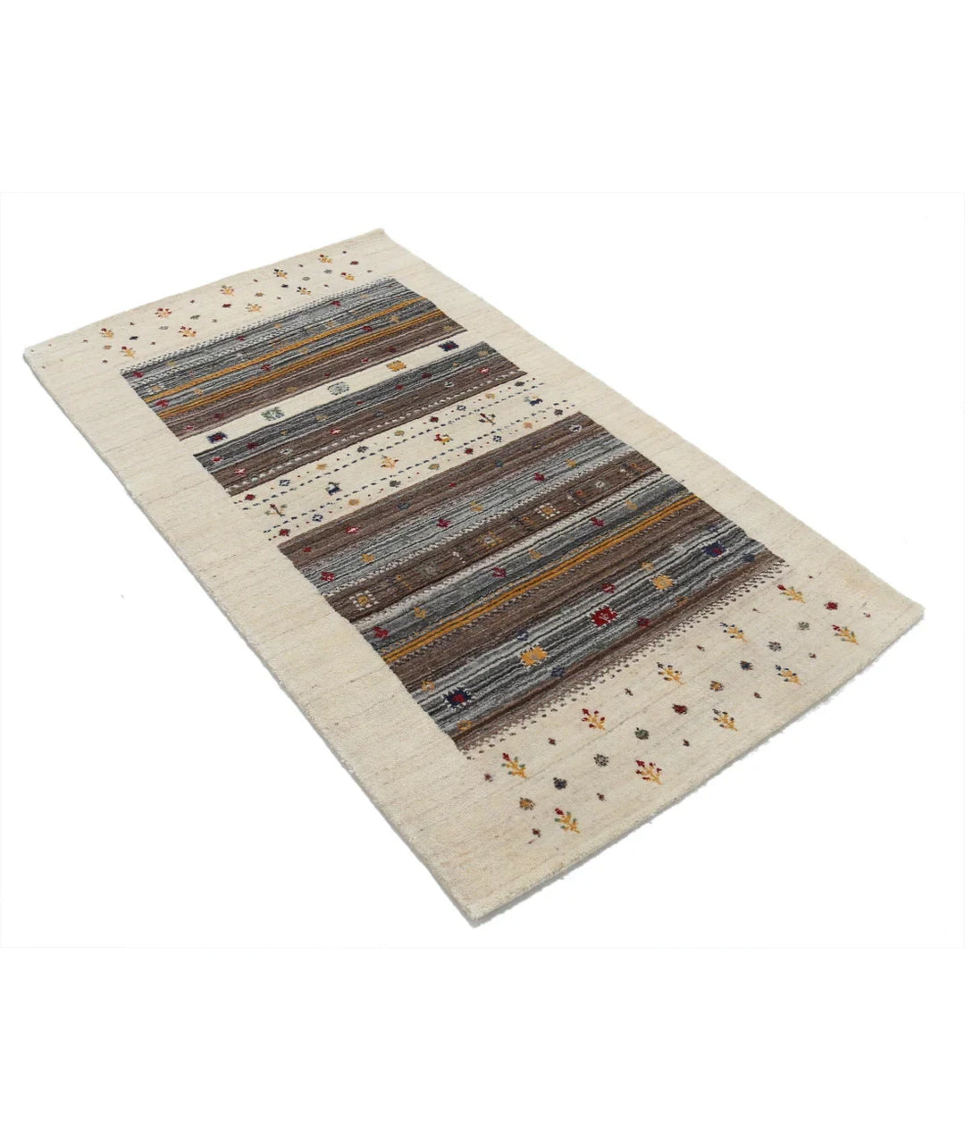 Ivory Indian Oriental Rug 3' 0" x 5' 3" Hand-Knotted | No. AT411409
