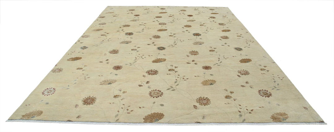 Indian Oriental Floral Rug 8' 9" x 11' 10" Hand-Knotted | No. AT41151