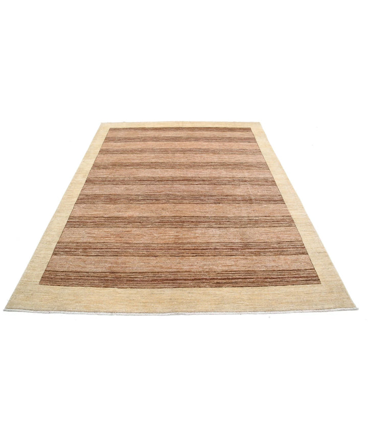 Beige Afghan Modcar Rug 6' 3" x 7' 9" Hand-Knotted | No. AT41333