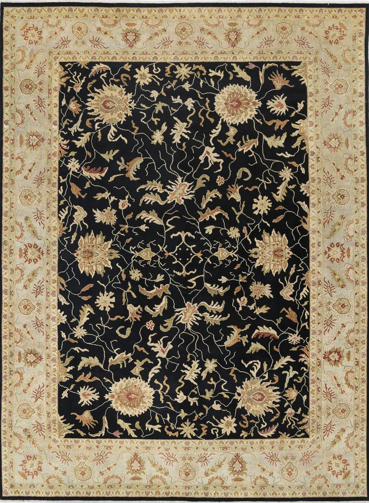 Black & Ivory Indian Ziegler Rug 8' 8" x 11' 9" Hand-Knotted | No. AT41375