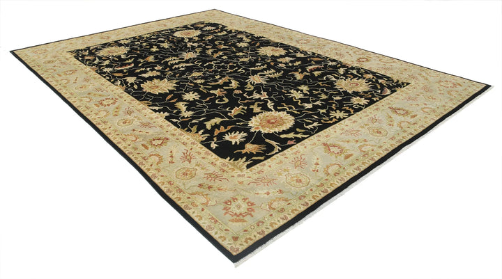 Black & Ivory Indian Ziegler Rug 8' 8" x 11' 9" Hand-Knotted | No. AT41375