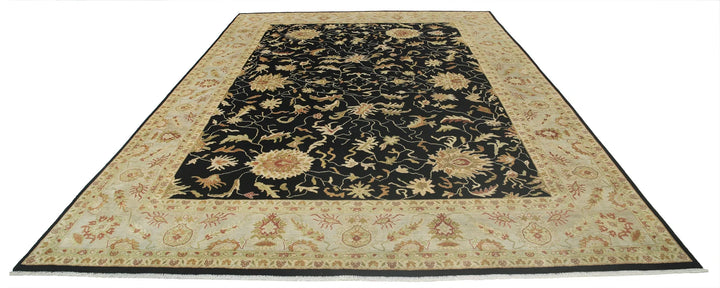 Black & Ivory Indian Ziegler Rug 8' 8" x 11' 9" Hand-Knotted | No. AT41375