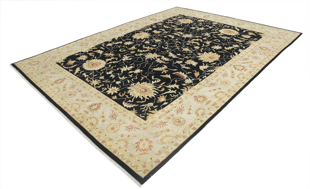 Black & Ivory Indian Ziegler Rug 8' 8" x 11' 9" Hand-Knotted | No. AT41375