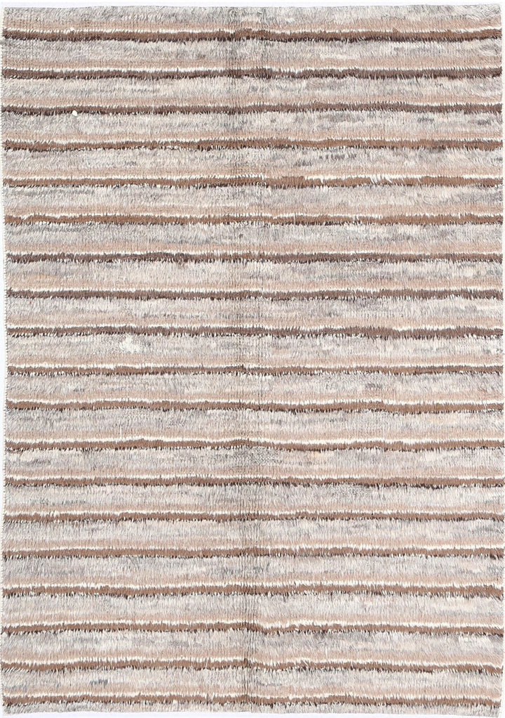Grey Afghan Tribal Rug 4' 2" x 5' 11" Hand-Knotted | No. AT41404