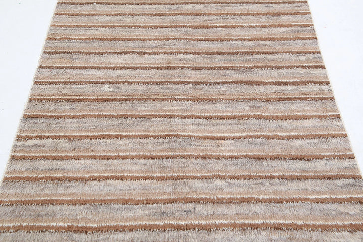 Grey Afghan Tribal Rug 4' 2" x 5' 11" Hand-Knotted | No. AT41404