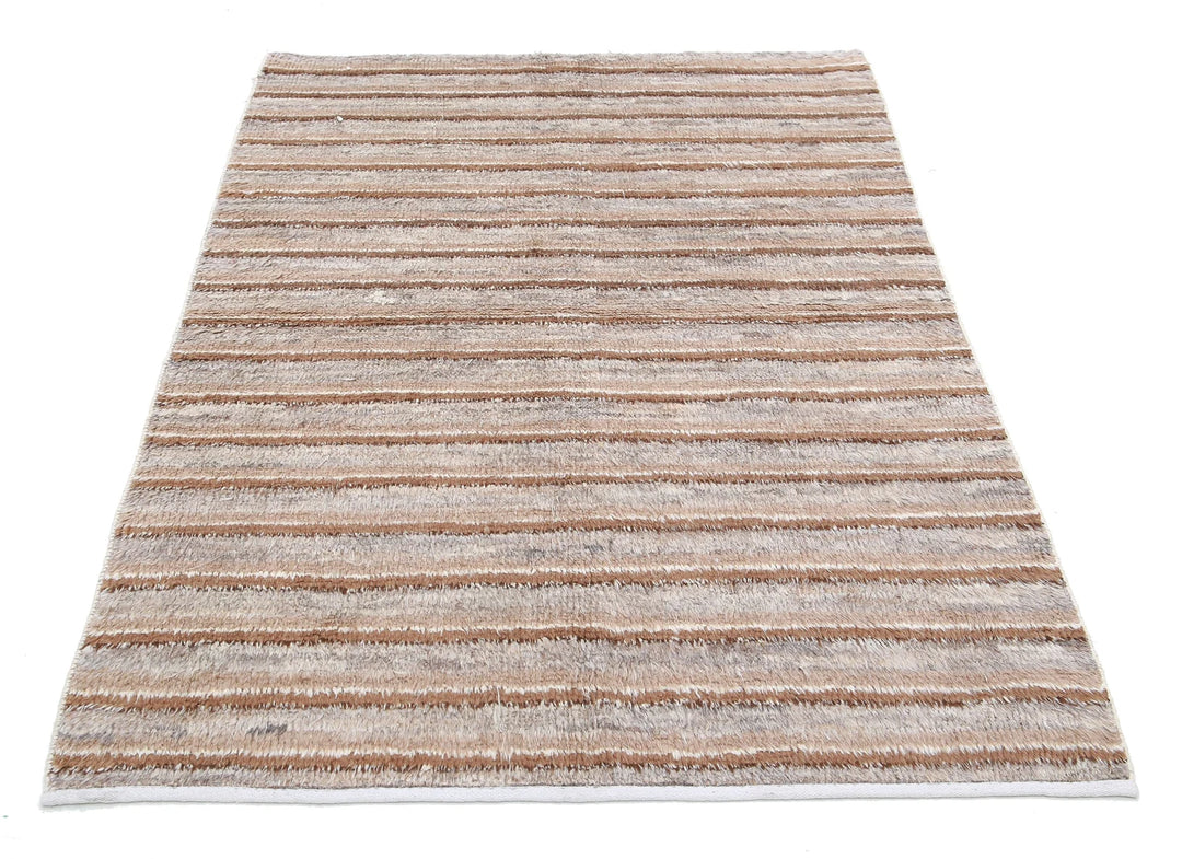 Grey Afghan Tribal Rug 4' 2" x 5' 11" Hand-Knotted | No. AT41404