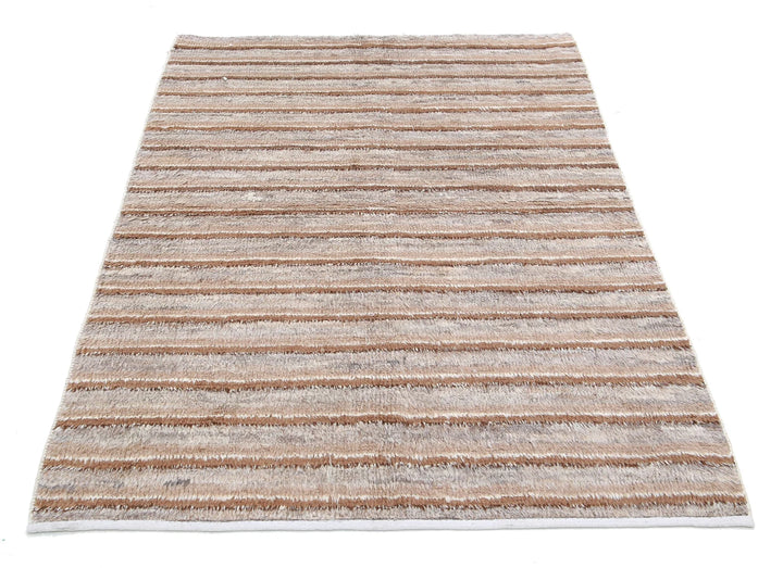 Grey Afghan Tribal Rug 4' 2" x 5' 11" Hand-Knotted | No. AT41404