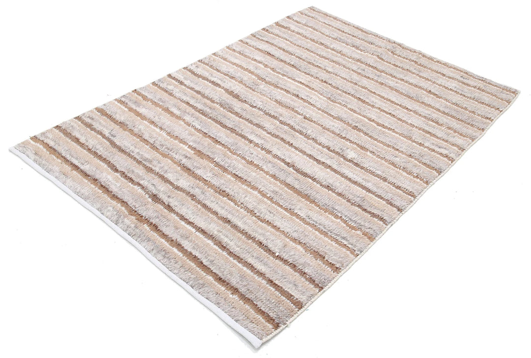Grey Afghan Tribal Rug 4' 2" x 5' 11" Hand-Knotted | No. AT41404
