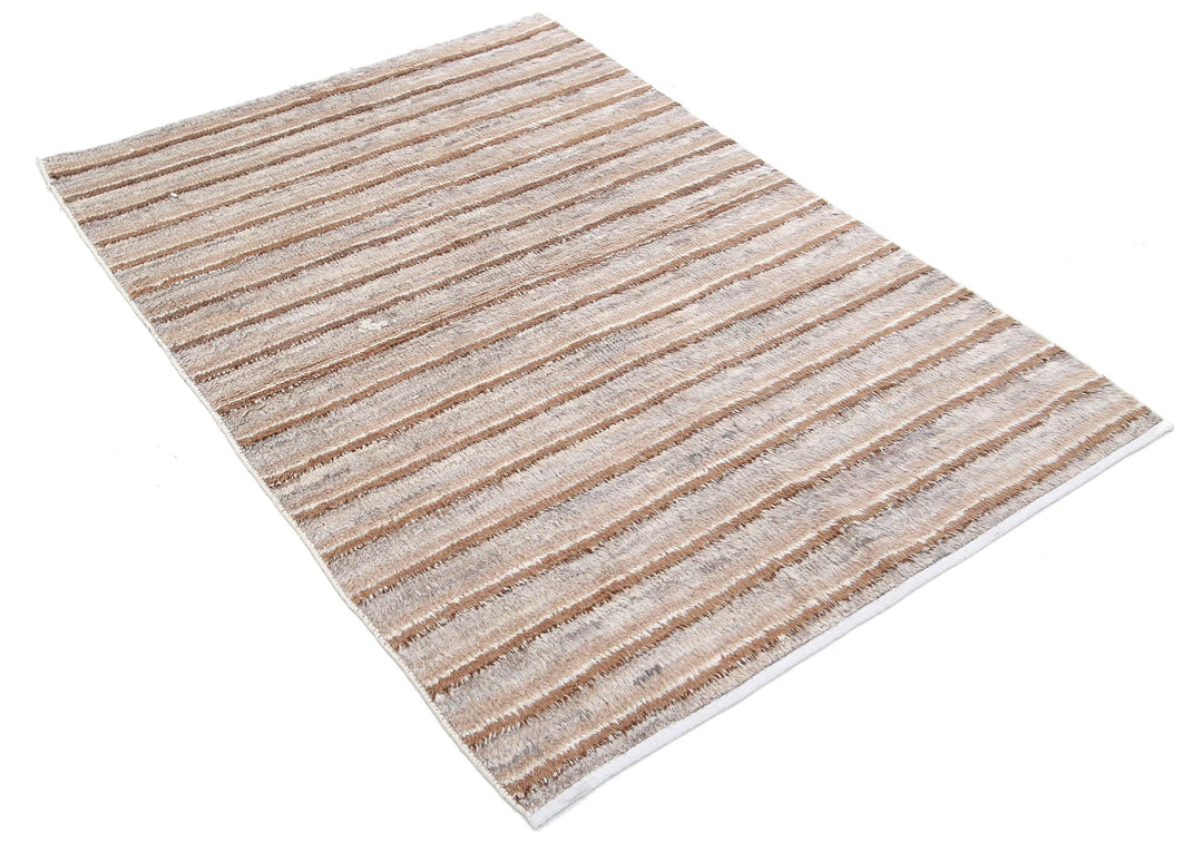 Grey Afghan Tribal Rug 4' 2" x 5' 11" Hand-Knotted | No. AT41404