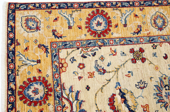 Ivory Afghan Ziegler Rug 5' 7" x 7' 1" Hand-Knotted | No. AT41416