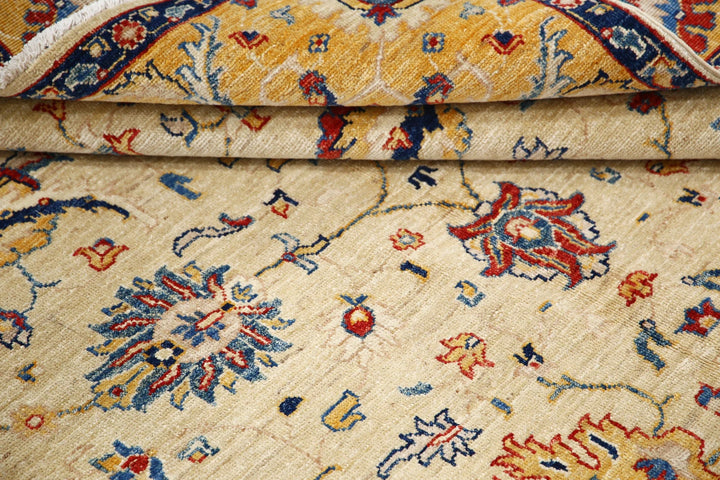 Ivory Afghan Ziegler Rug 5' 7" x 7' 1" Hand-Knotted | No. AT41416