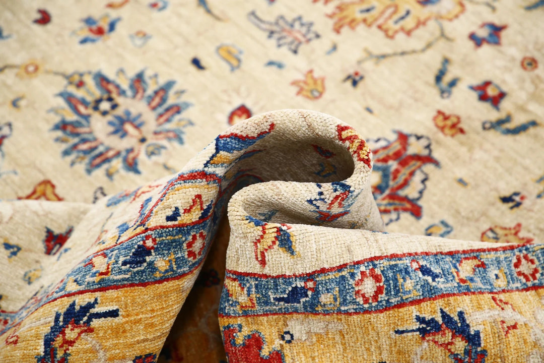 Ivory Afghan Ziegler Rug 5' 7" x 7' 1" Hand-Knotted | No. AT41416