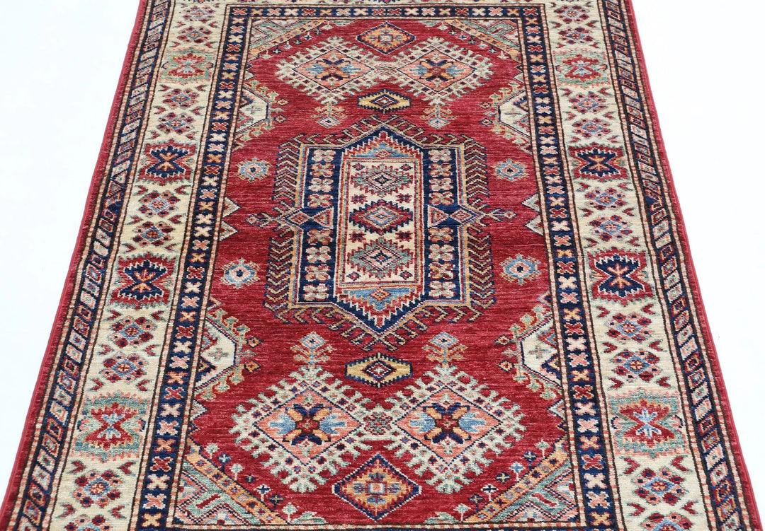 Afghan Royal Kazak Rug 3' 5" x 5' 2" Hand-Knotted | No. AT41449