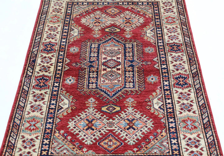 Afghan Royal Kazak Rug 3' 5" x 5' 2" Hand-Knotted | No. AT41449