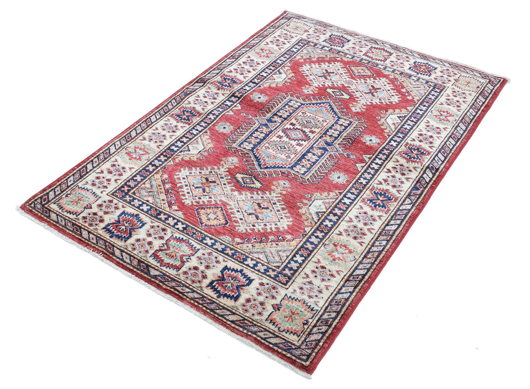Afghan Royal Kazak Rug 3' 5" x 5' 2" Hand-Knotted | No. AT41449