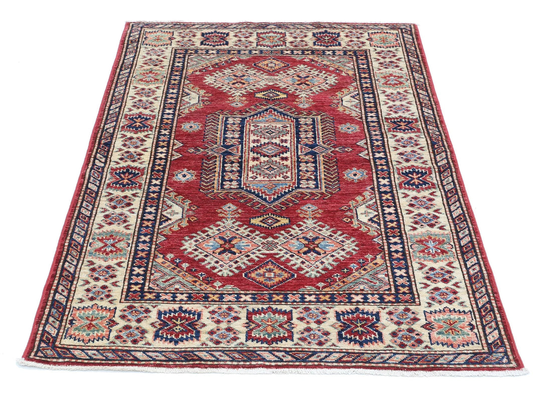 Afghan Royal Kazak Rug 3' 5" x 5' 2" Hand-Knotted | No. AT41449