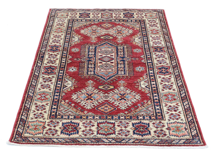 Afghan Royal Kazak Rug 3' 5" x 5' 2" Hand-Knotted | No. AT41449