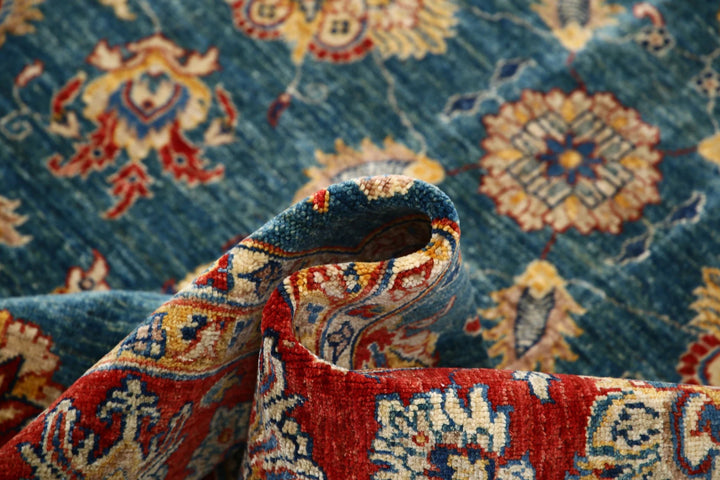 Teal Afghan Ziegler Rug 5'6" x 7'7" Hand-Knotted | No. AT41501