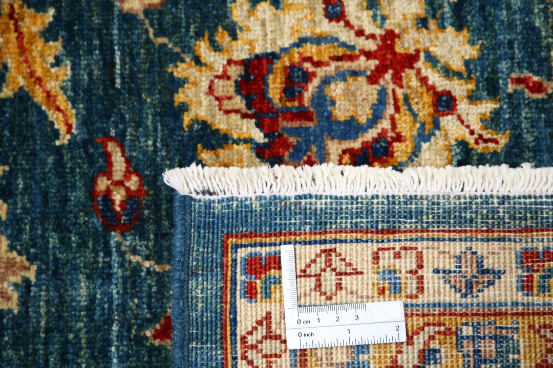 Teal Afghan Ziegler Rug 5'6" x 7'7" Hand-Knotted | No. AT41501