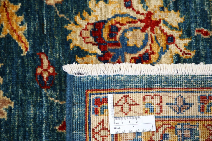 Teal Afghan Ziegler Rug 5'6" x 7'7" Hand-Knotted | No. AT41501
