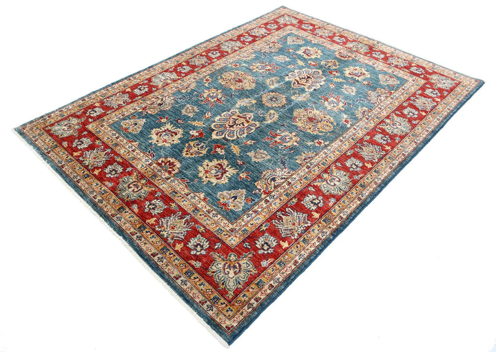Teal Afghan Ziegler Rug 5'6" x 7'7" Hand-Knotted | No. AT41501