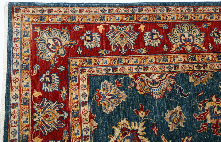 Teal Afghan Ziegler Rug 5'6" x 7'7" Hand-Knotted | No. AT41501