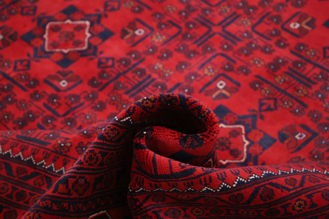Red Afghan Khal Muhammadi Rug 9' 9" x 12' 11" Hand-Knotted | No. AT41506