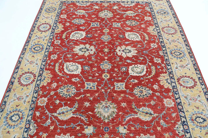 Red Afghan Ziegler Rug 5' 11" x 7' 11" Hand-Knotted | No. AT41540