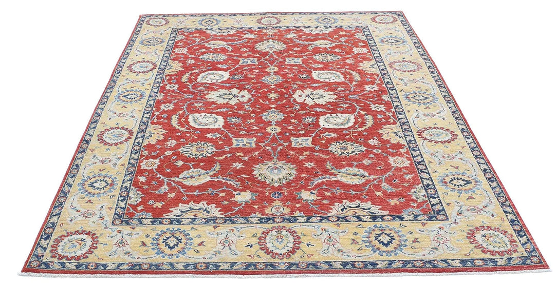 Red Afghan Ziegler Rug 5' 11" x 7' 11" Hand-Knotted | No. AT41540