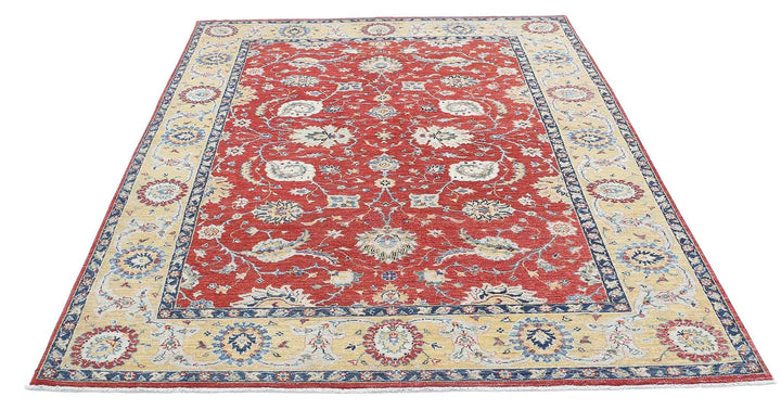 Red Afghan Ziegler Rug 5' 11" x 7' 11" Hand-Knotted | No. AT41540