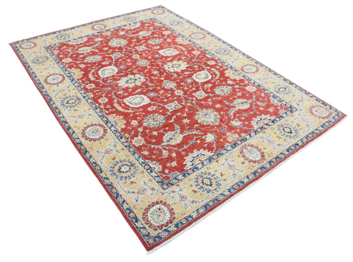Red Afghan Ziegler Rug 5' 11" x 7' 11" Hand-Knotted | No. AT41540