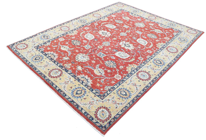 Red Afghan Ziegler Rug 5' 11" x 7' 11" Hand-Knotted | No. AT41540