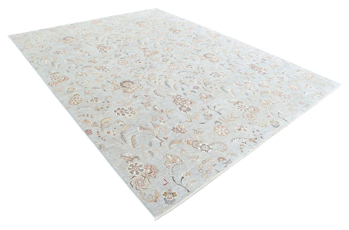 Grey Afghan Oriental Rug 8' 11" x 11' 7" Hand-Knotted | No. AT41584