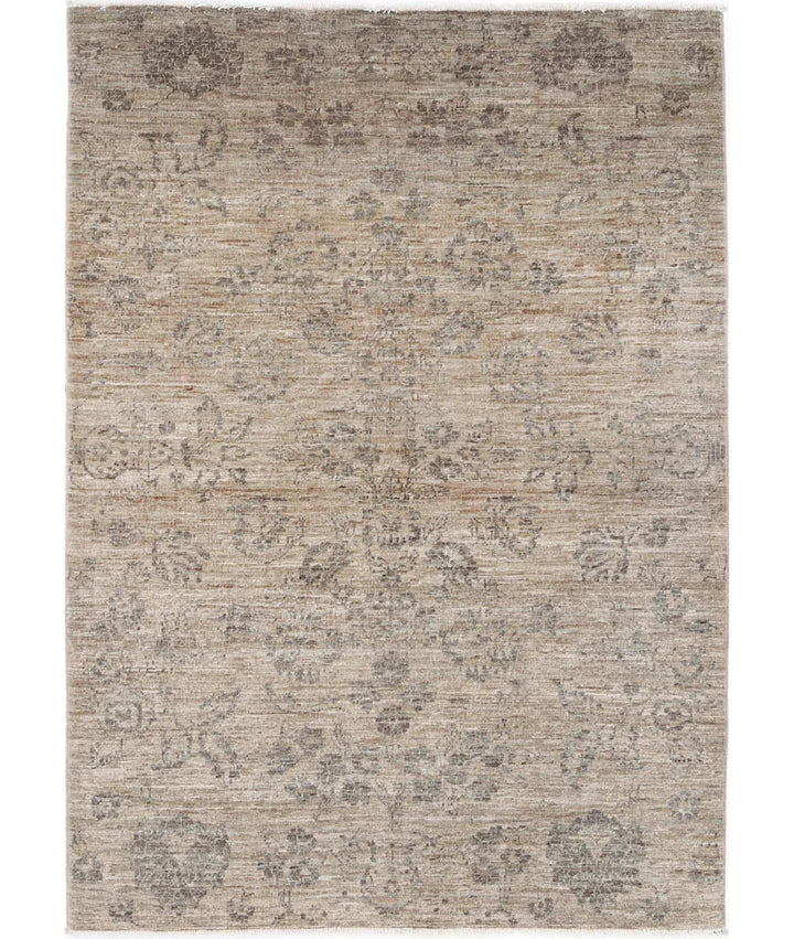 Brown Afghan Ziegler Rug 4' 0" x 5' 7" Hand-Knotted | No. AT41598