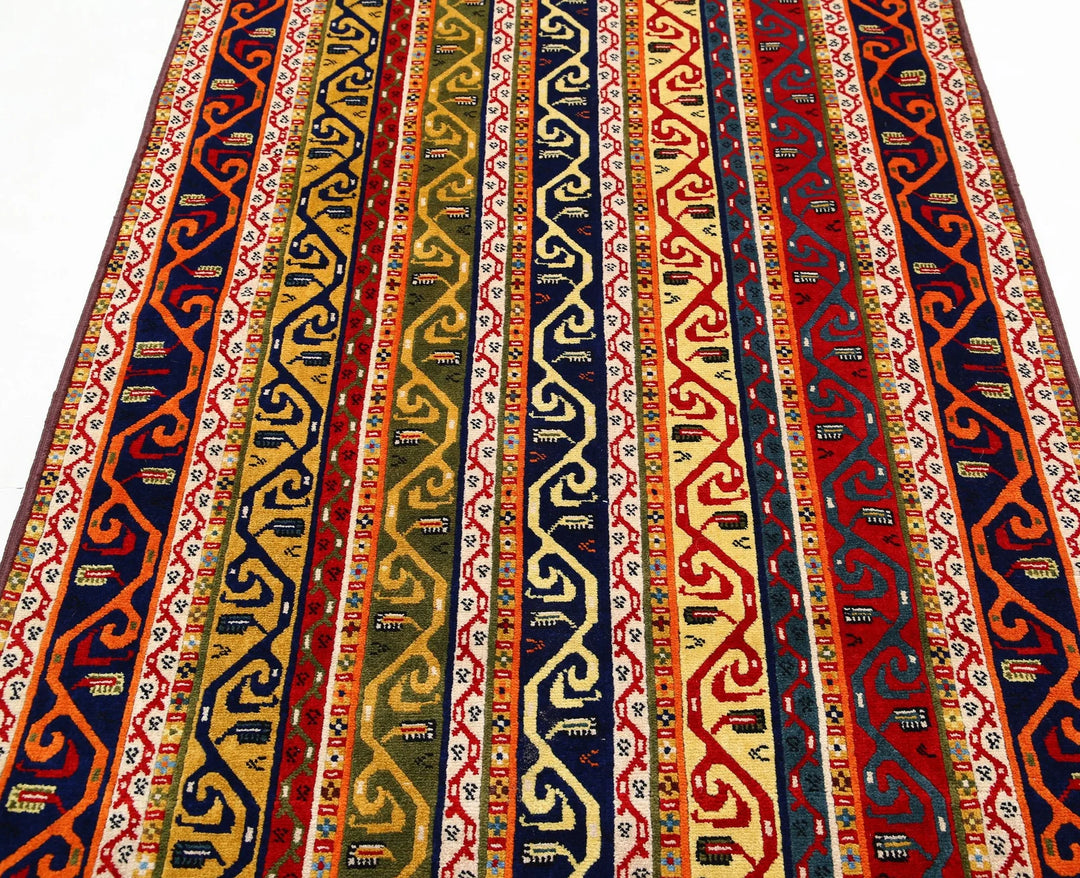 Afghan Shaal Rug 4' 1" x 7' 7" Hand-Knotted | No. AT41683
