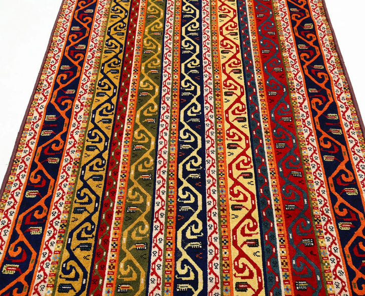 Afghan Shaal Rug 4' 1" x 7' 7" Hand-Knotted | No. AT41683