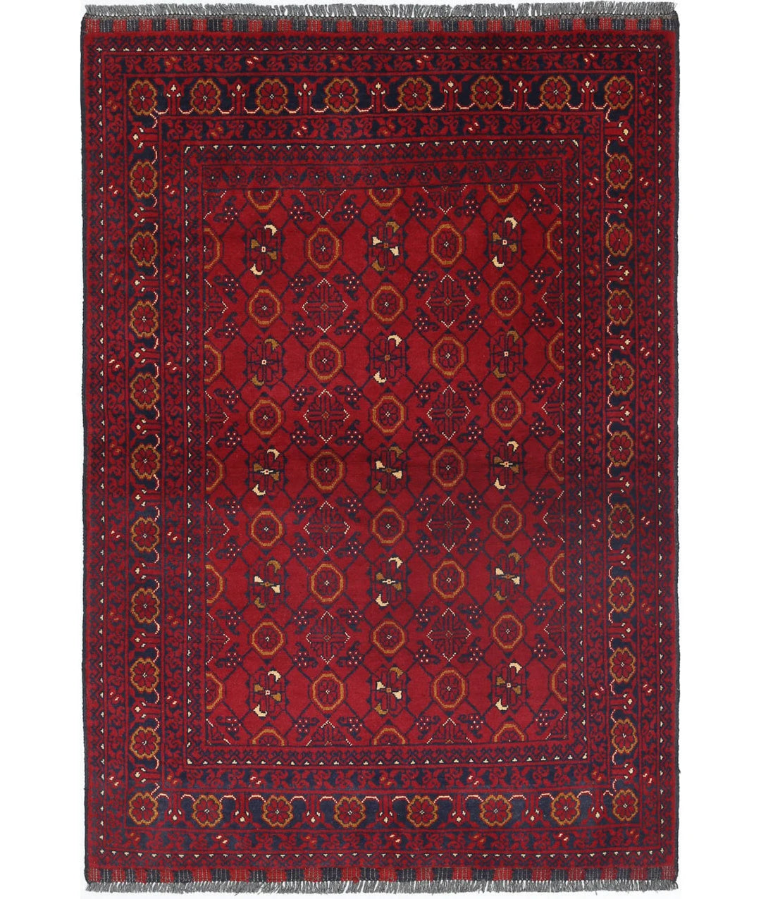 Red Afghan Khamyab Rug 3' 2" x 4' 7" Hand-Knotted | No. AT41696