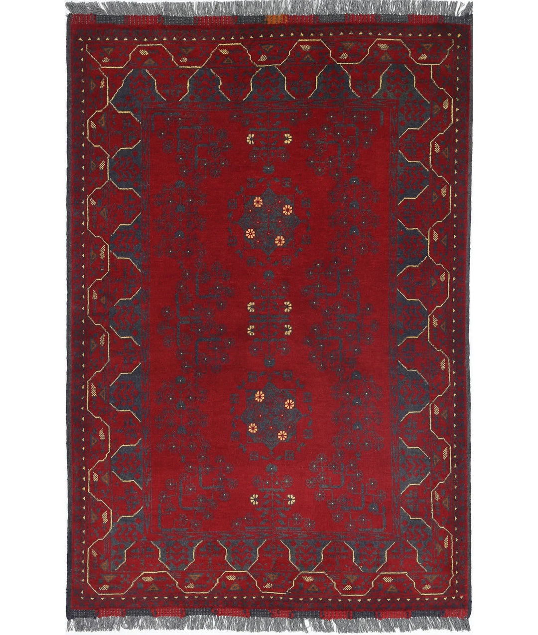 Red Afghan Tribal Rug 3' 3" x 4' 10" Hand-Knotted | No. AT41698