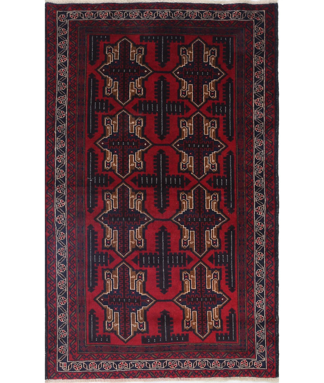 Red Afghan Tribal Rug 2' 9" x 4' 5" Hand-Knotted | No. AT41724