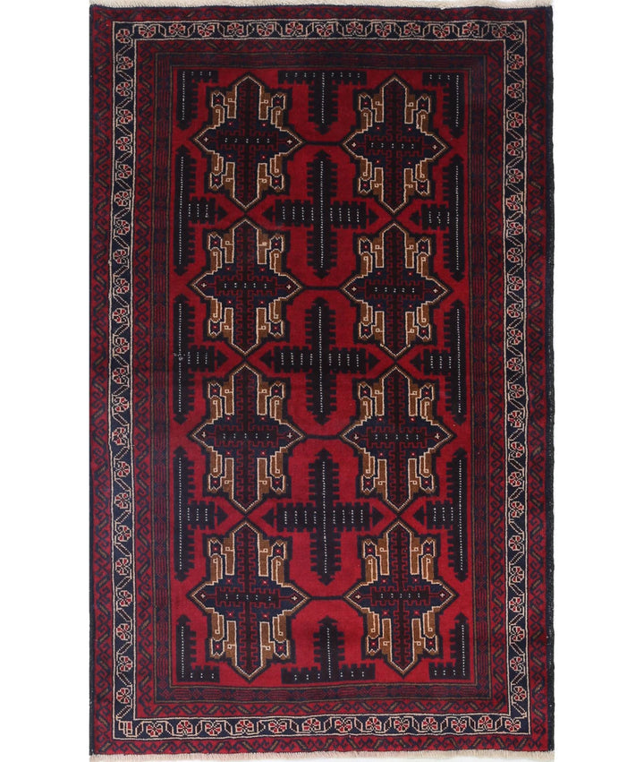 Red Afghan Tribal Rug 2' 9" x 4' 5" Hand-Knotted | No. AT41724