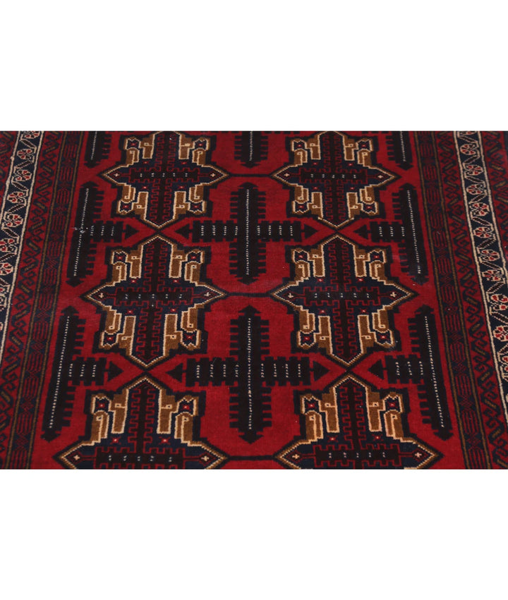 Red Afghan Tribal Rug 2' 9" x 4' 5" Hand-Knotted | No. AT41724