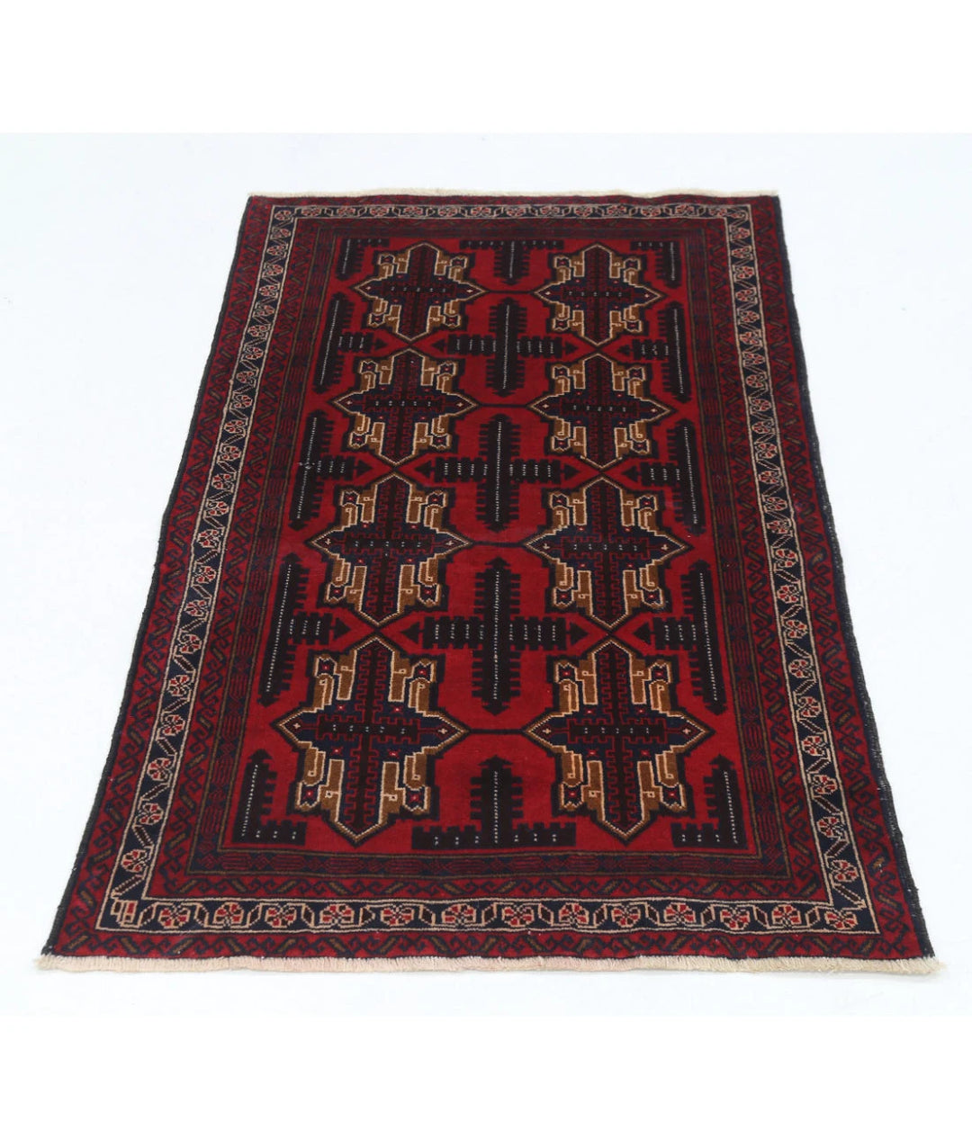 Red Afghan Tribal Rug 2' 9" x 4' 5" Hand-Knotted | No. AT41724