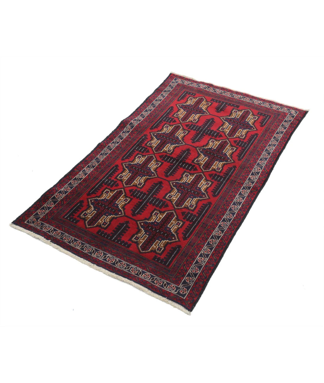 Red Afghan Tribal Rug 2' 9" x 4' 5" Hand-Knotted | No. AT41724
