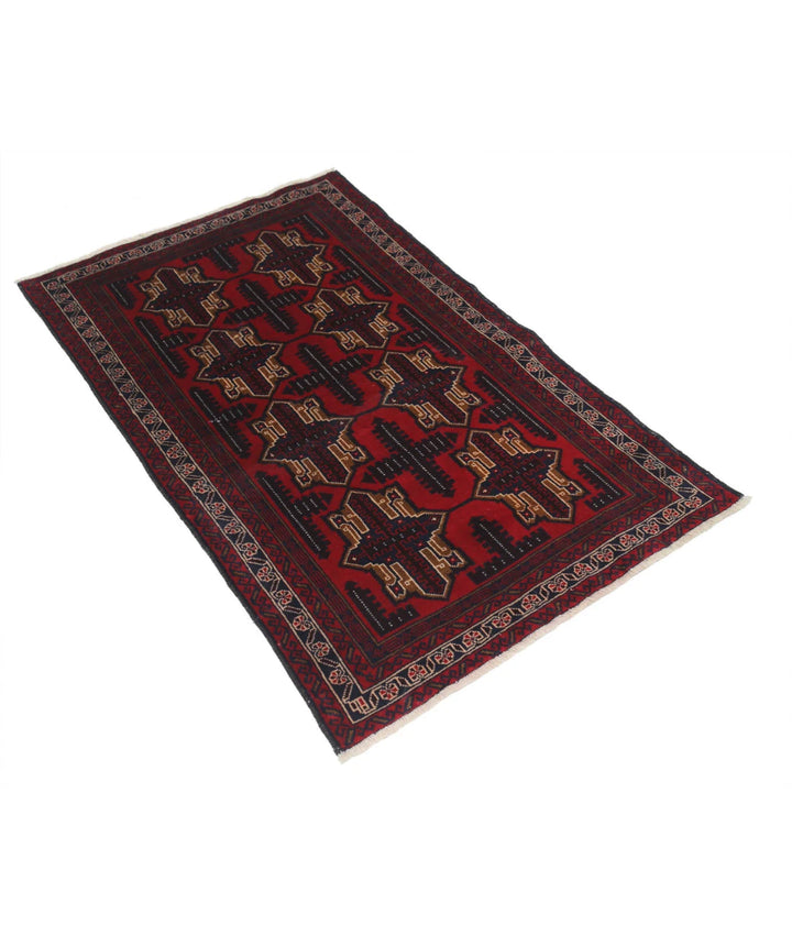 Red Afghan Tribal Rug 2' 9" x 4' 5" Hand-Knotted | No. AT41724