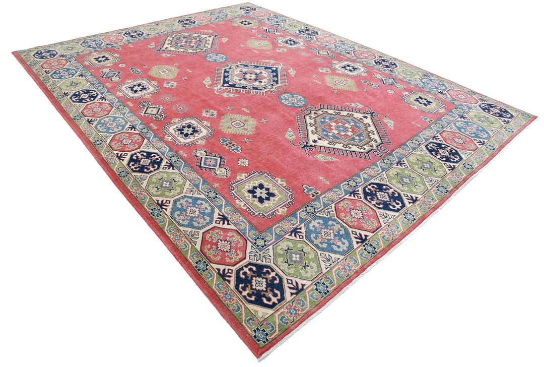 Afghan Kazak Rug 9' 1" x 11' 8" Hand-Knotted | No. AT41725