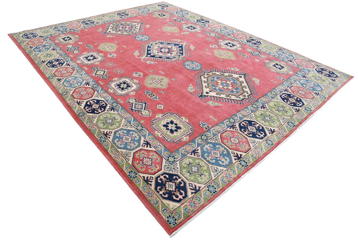 Afghan Kazak Rug 9' 1" x 11' 8" Hand-Knotted | No. AT41725