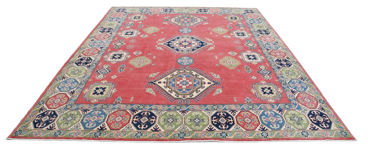 Afghan Kazak Rug 9' 1" x 11' 8" Hand-Knotted | No. AT41725